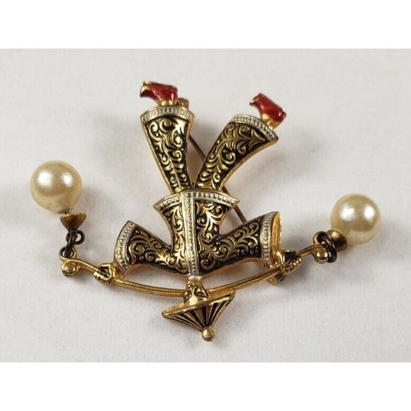 Vintage Damascene Asian Theme Brooch/Pin - Picture 4 of 9